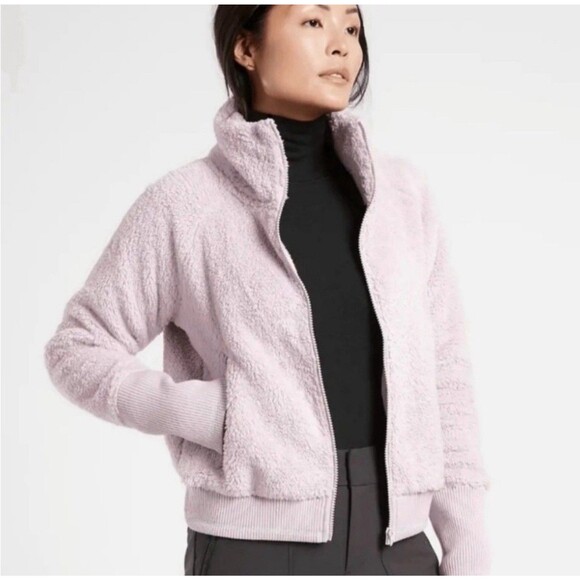 Athleta Lavender Women’s Tugga Sherpa Fleece Cropped Zip Jacket Size 2X Pockets - Picture 1 of 11